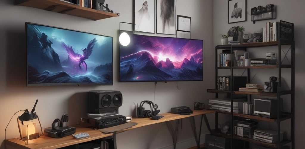 A modern workspace with a team collaborating over laptops and smartphones, reflecting a dynamic influencer marketing agency.