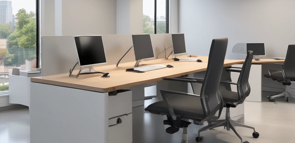 Office workspace with IT equipment and team collaborating in Jaipur.