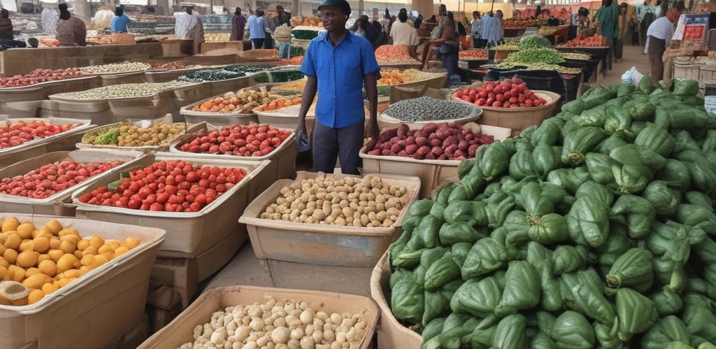 A 3D illustration featuring a series of shopping-related elements such as a shopping basket, a target, a lightbulb, a paper bag, and various charts or graphs. These objects are positioned on a dark green stepped platform, suggesting elements of business and marketing.