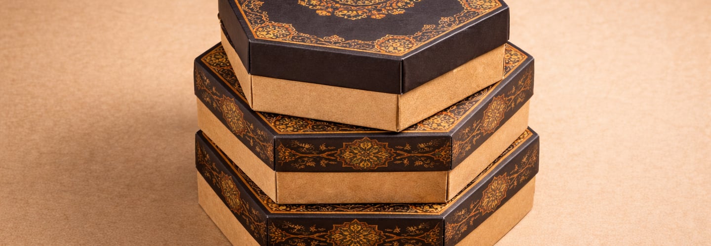 Food-grade hexagonal food box made from certified paper-based board, leak-proof and heat-optimized