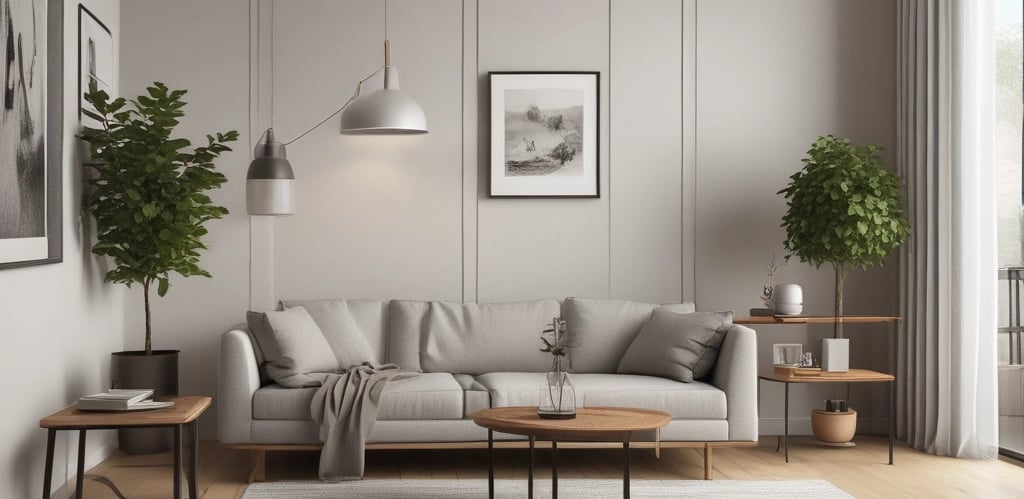 A person wearing protective clothing, a face mask, and gloves is cleaning a white cushioned furniture piece using a vacuum cleaner. The setting appears to be indoors with bright natural light streaming in through large windows. A green potted plant is placed next to a white sofa, adding a touch of nature to the clean and tidy environment.