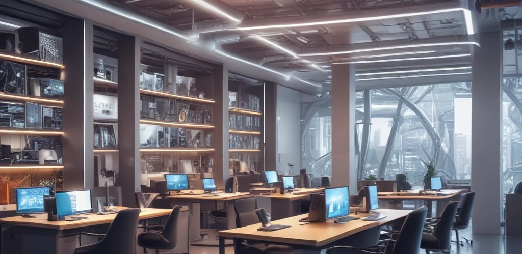 A futuristic office space highlighting technology and logistics.