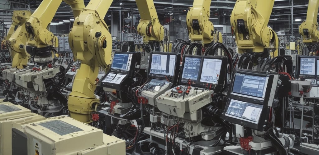 A mechanical laboratory setup featuring a robotic arm and several mechanical components, including precision instruments and metallic structures. The setup appears to be for industrial automation or testing purposes, with a clean and organized environment.