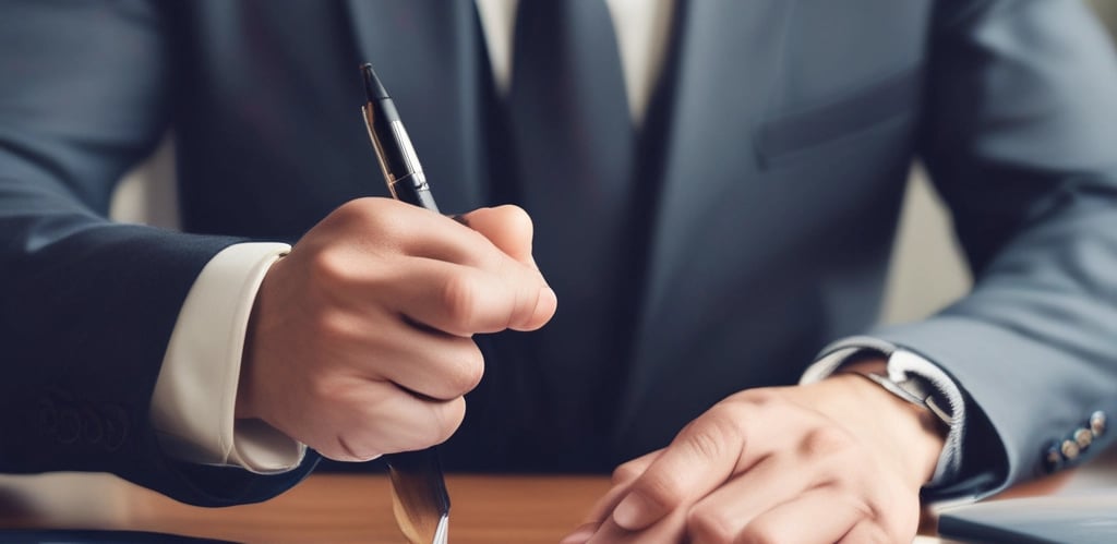 A professional lawyer consulting with a client in an office.
