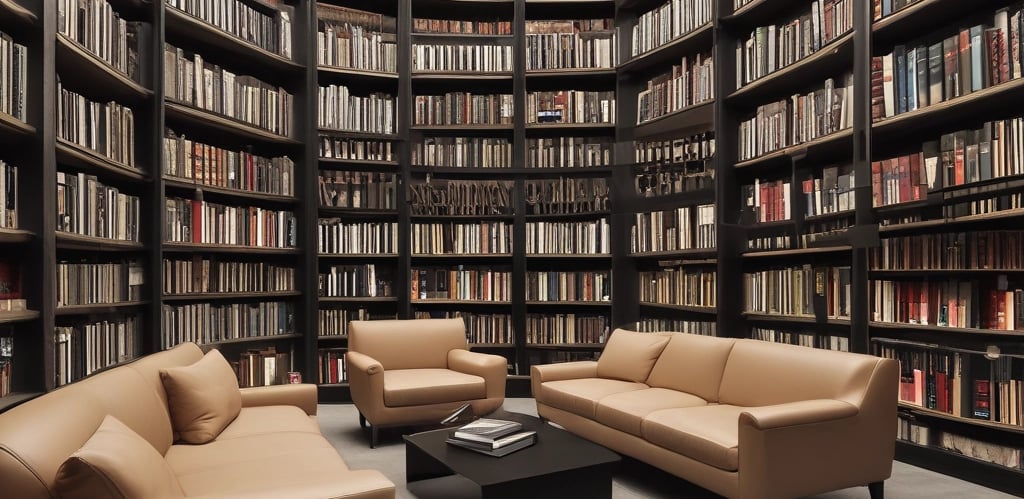 A collection of business and motivational books on a shelf, featuring titles like 'Greening Your Business,' 'Billions of Entrepreneurs,' 'Great Again,' and 'Higher Ambition.' The books are arranged vertically, showing a variety of colors and sizes.