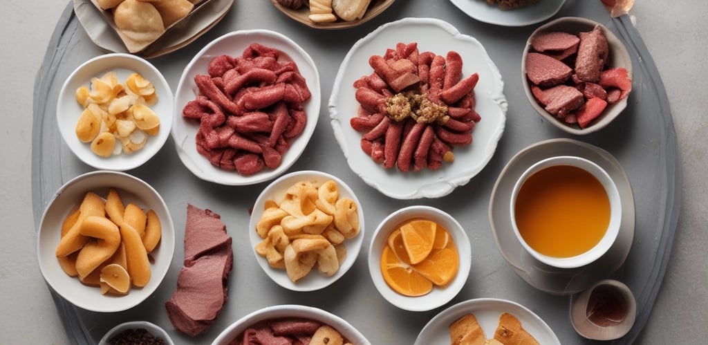 A vibrant display of fresh seafood and produce sourced from local farmers.