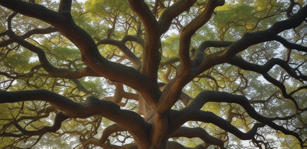 A family tree illustration with branches and leaves representing ancestry.