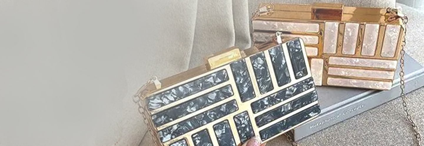 metal clutch bag with acrylic shell sheets