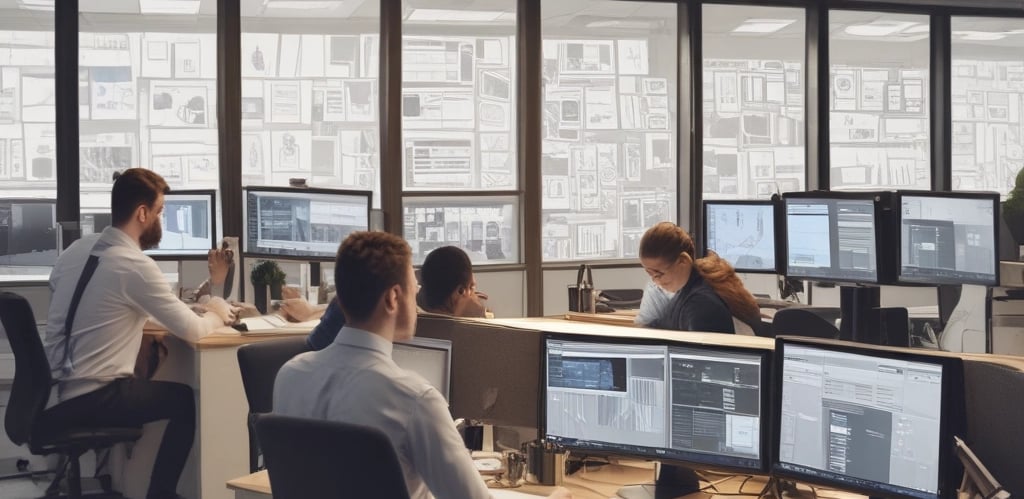 A diverse group of entrepreneurs collaborating in a bright office space.