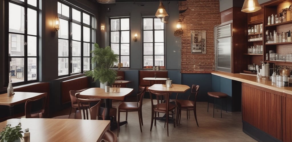 A room under renovation with unfinished walls and windows. A person is working on the floor, surrounded by construction materials including paint buckets, wooden planks, and plastic sheets. Sunlight streams in through the large windows, casting shadows on the partially plastered walls.