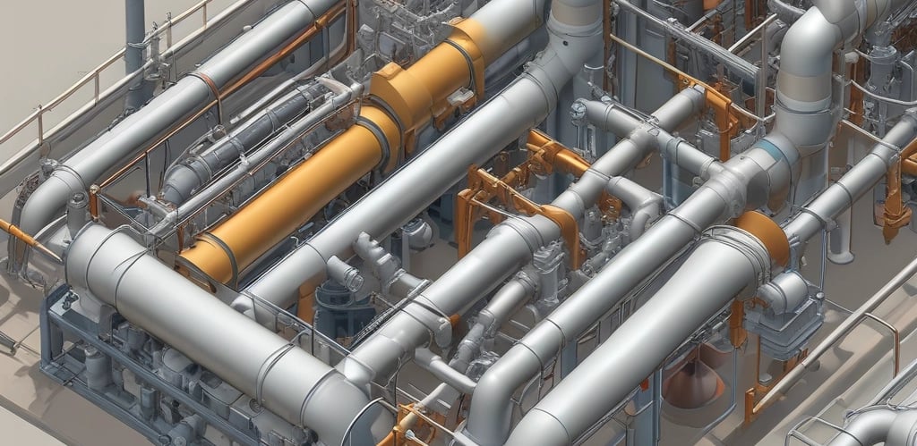 A professional team conducting piping stress analysis in an engineering environment.