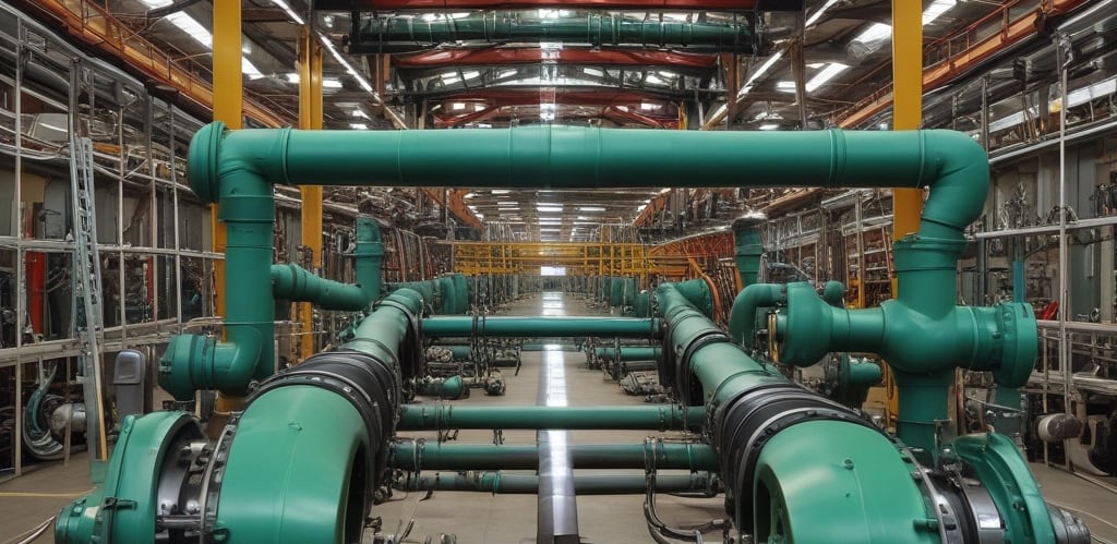A brick building with a large sign reading 'WRF & S N Plumbing & Heating' on the front facade. There are advertisements for Goulds Pumps, water conditioners, and supplies on the wall. The storefront features large glass windows displaying plumbing-related items. The door on the left is labeled '15 N Main' and there is a sign indicating propane cylinder refills.