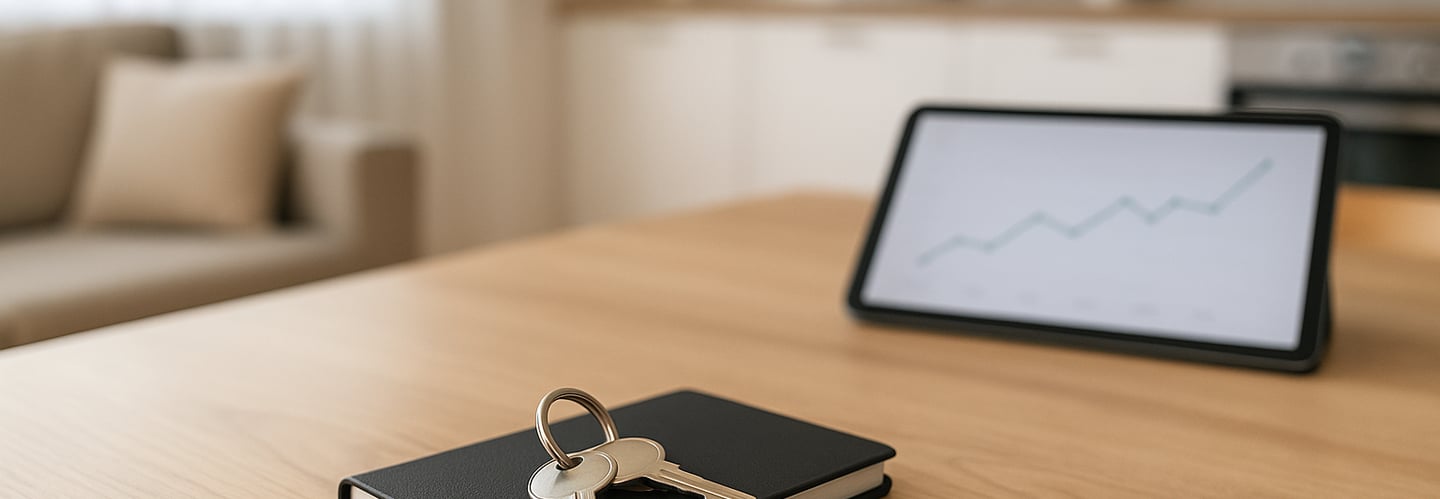 a book with keys and a keychain on a table