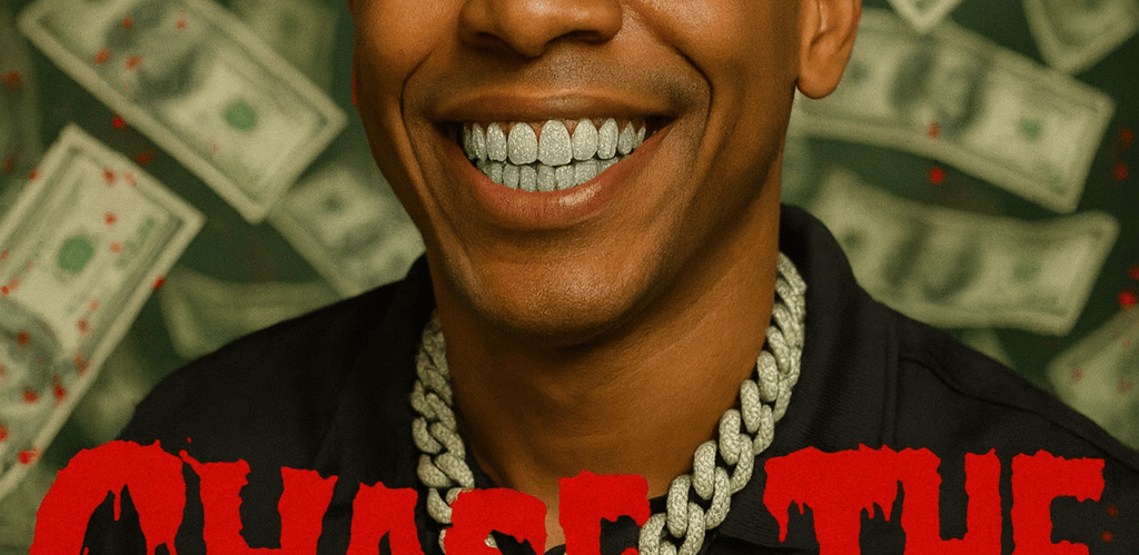 a man with a money bill in front of a money bill