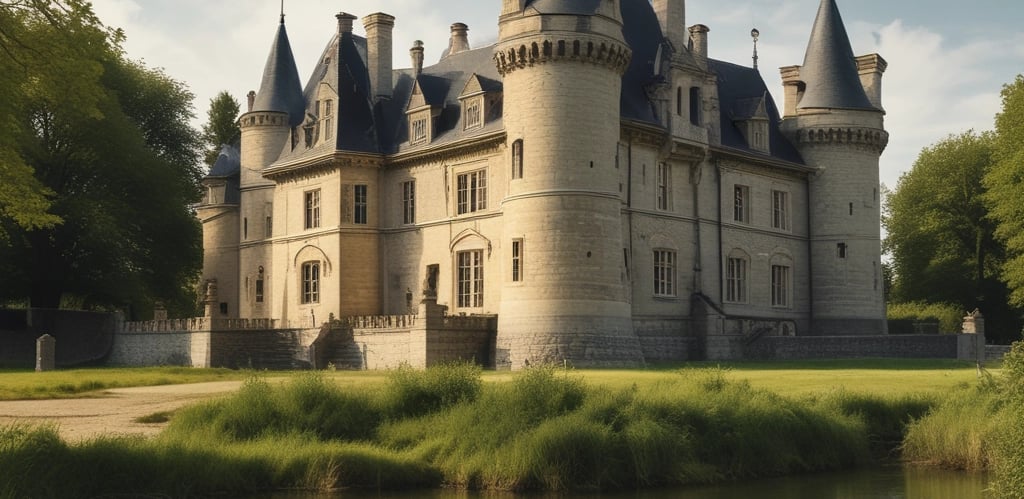 A cozy workspace with vintage maps and art supplies scattered around, evoking a sense of French heritage.