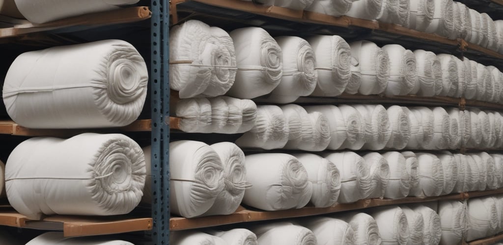 A vibrant warehouse filled with neatly stacked international apparel shipments ready for distribution.