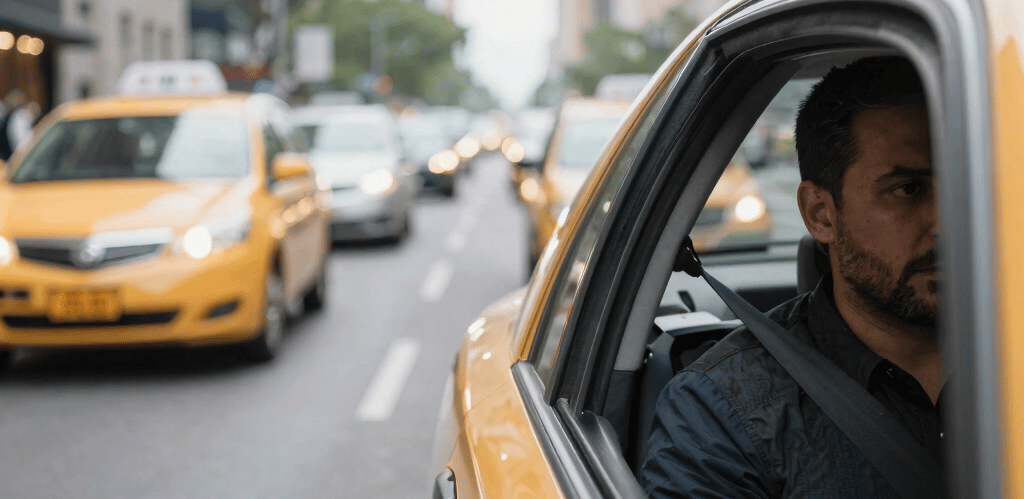 A sleek smartphone displaying the saulėkelė ride-hailing app interface with deep orange accents.