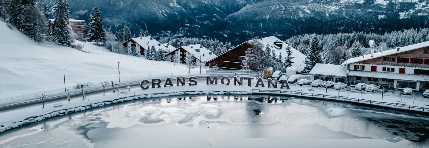 Panoramic winter view of Crans-Montana ski resort in Switzerland