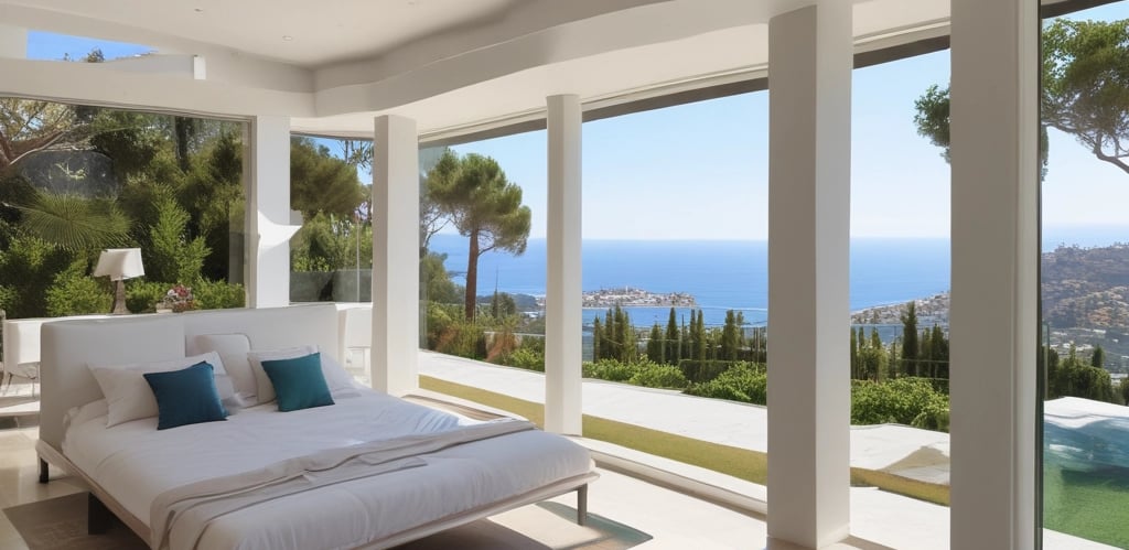 A welcoming real estate agent showing a beautiful Marbella property to clients.