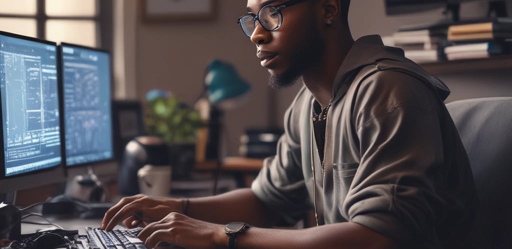 A creative workspace with a laptop displaying a website design and colorful sketches around.