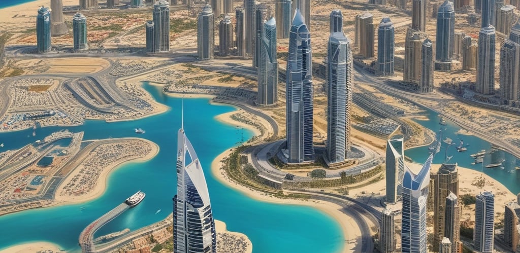 An image showcasing Dubai's skyline with business professionals.