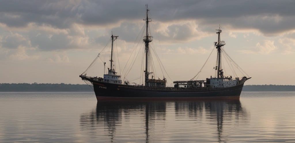 A panoramic view of a coal mining site at sunset with trucks transporting coal.