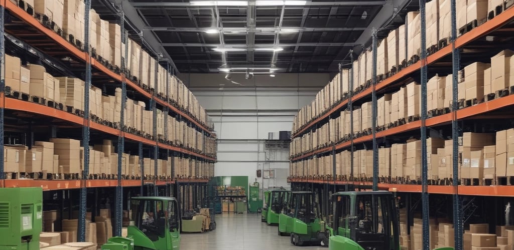 Close-up of forklift spare parts neatly arranged on a workshop table.