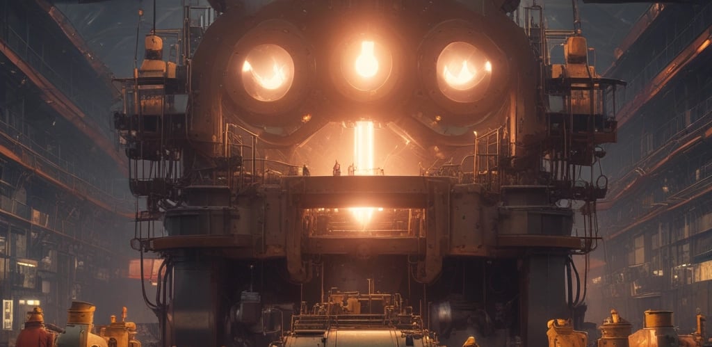 Industrial workshop with skilled technicians performing metal equipment maintenance.