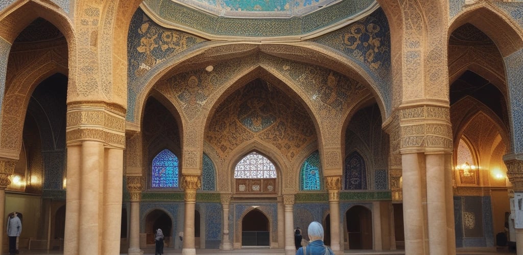 A serene illustration of Rûmi meditating under a blooming tree, surrounded by swirling mystical calligraphy.