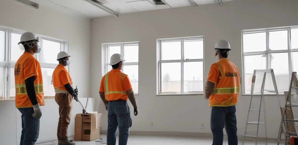 Photo of a skilled construction team working on a modern residential building site in Midrand.