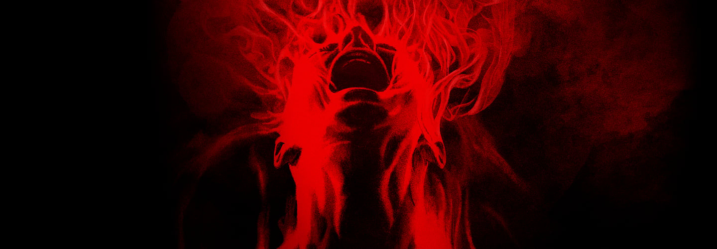 Woman with her head back screaming as she dissolves.