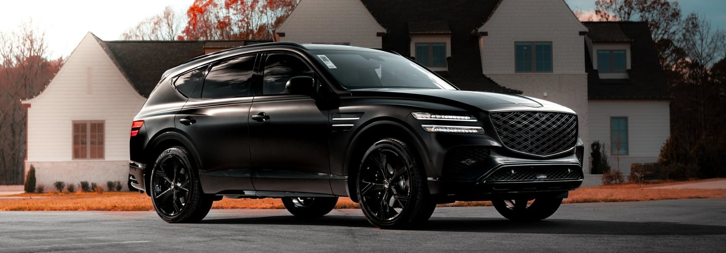 Black Genesis GV80 car photography in Huntersville, North Carolina.