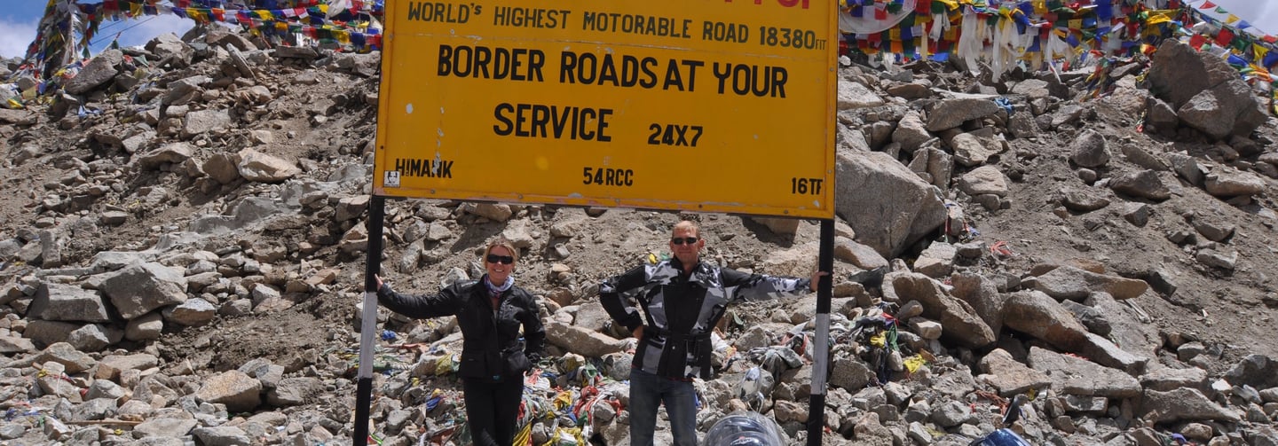 Khardung La pass in Leh along the Leh to Manali highway over the great Himalayan range, Ladakh, Indi