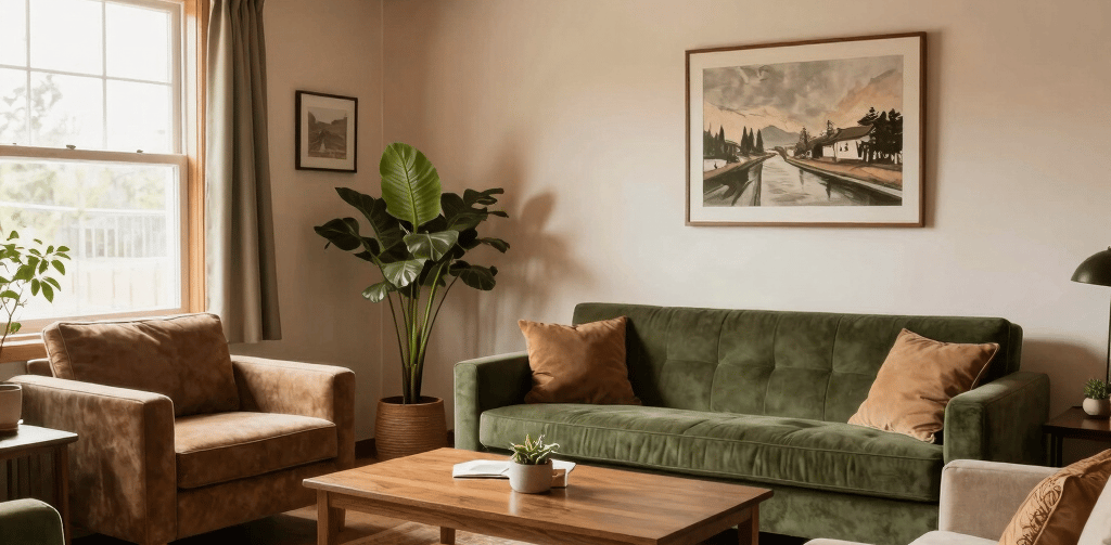 A warm, inviting office space in a Northwoods-style building with natural wood accents and a friendly consultant meeting with small business owners.