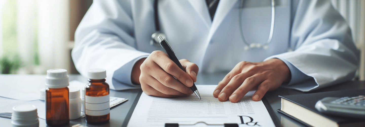 Physician writing order to refill the medications.