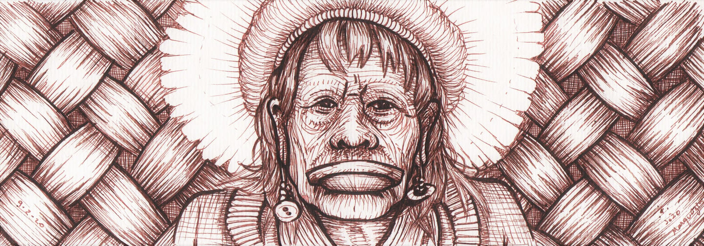 Desenho do Chefe Raoni por Jaum em 2020.