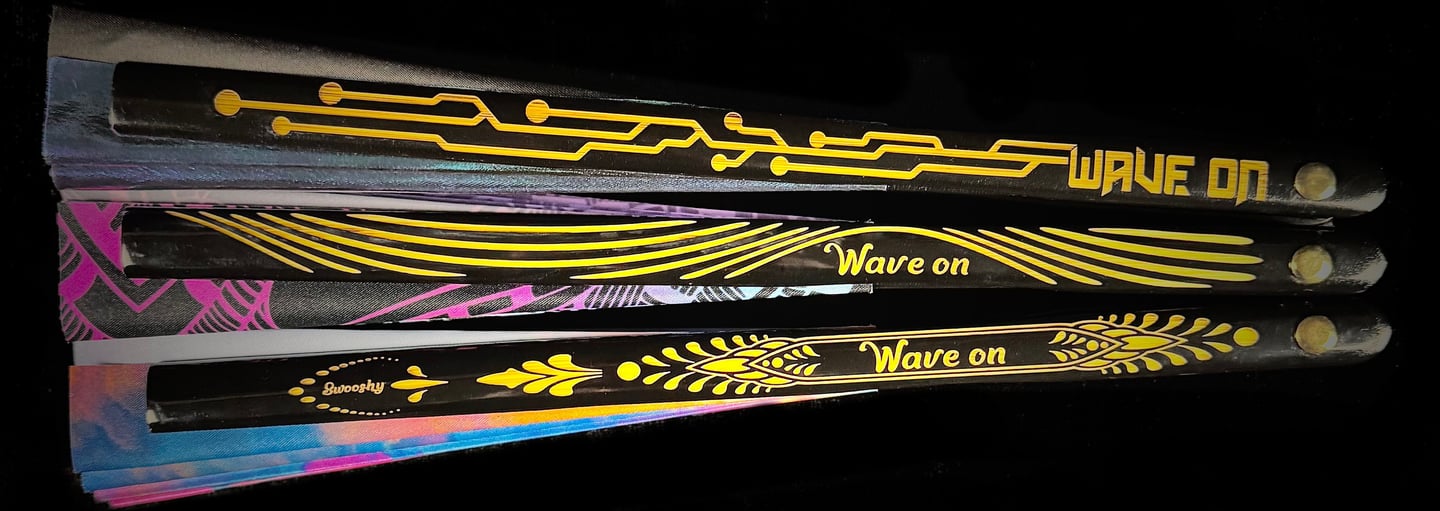 Large 35cm bamboo rave fans. Custom engraved for maximum grip. Strongest axis in a fan