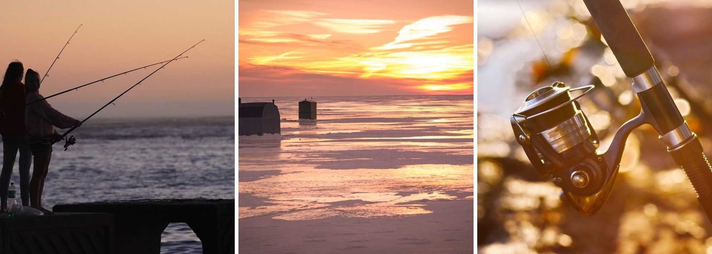 a person standing on a dock with a fishing rod