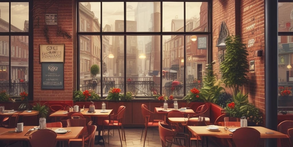 Cozy restaurant interior with customers enjoying fast food near Delhi Airport.