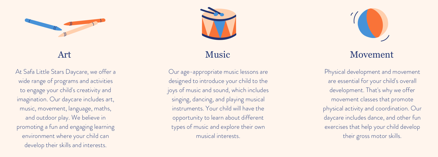 Fun and creative at the daycare which includes Art, Music and Movement subjects.