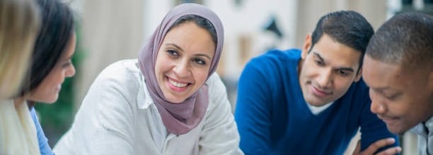 Diverse international student group studying education visa