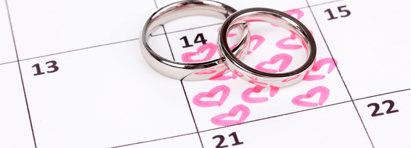 two wedding rings on a calendar calendar