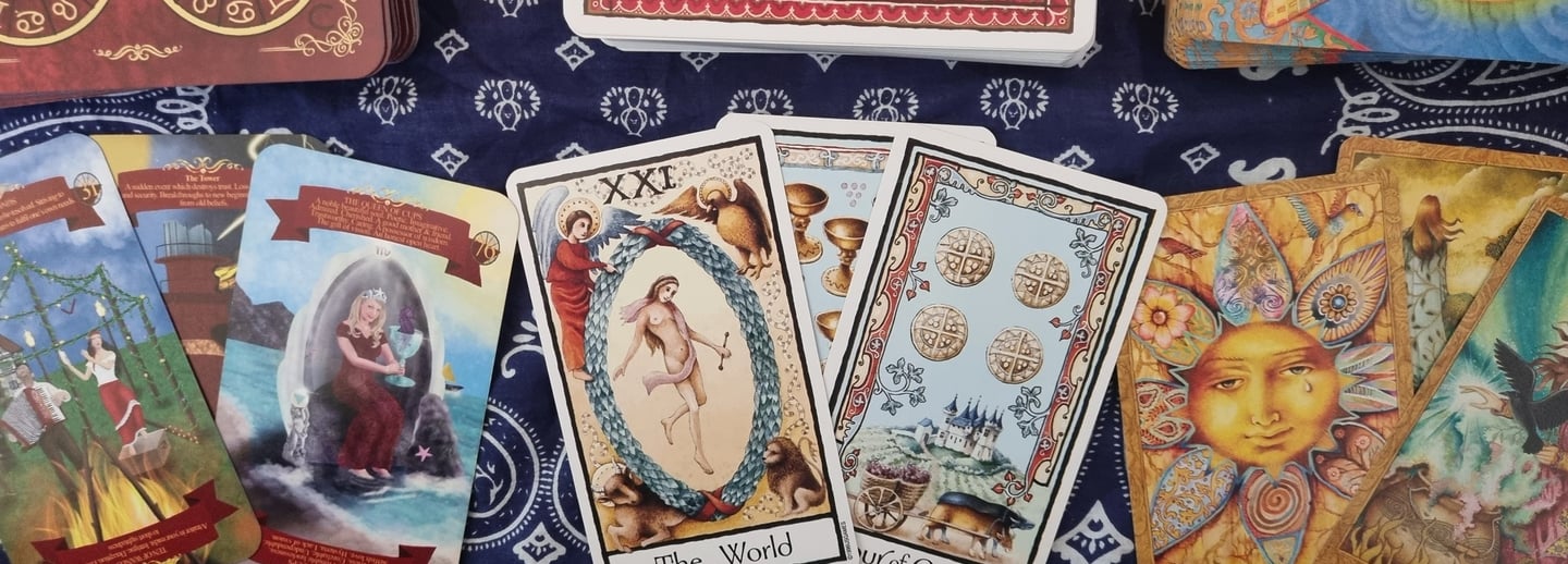 3 tarot decks. Petulengro, Olde English Tarot, Chrysalis