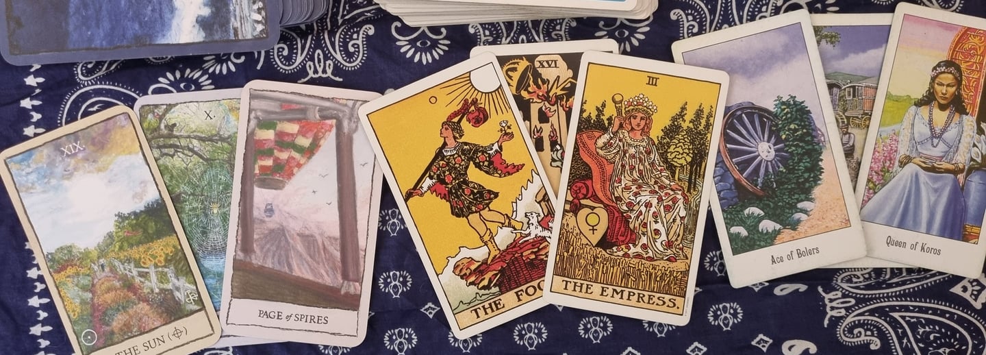 3 tarot decks. Mindscape, Rider-Wait-Smith, Buckland Romany gypsy tarot