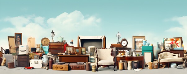 a group of furniture and furniture in a room