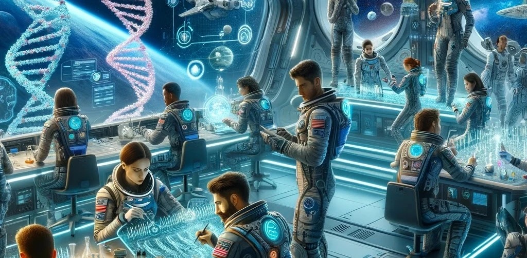 a group of people in space suits and suits