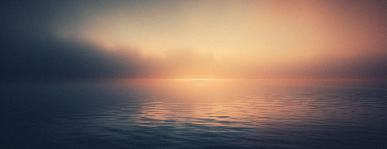 A calm ocean with a faint glowing horizon, expressing stillness, connection, and nothing being separ