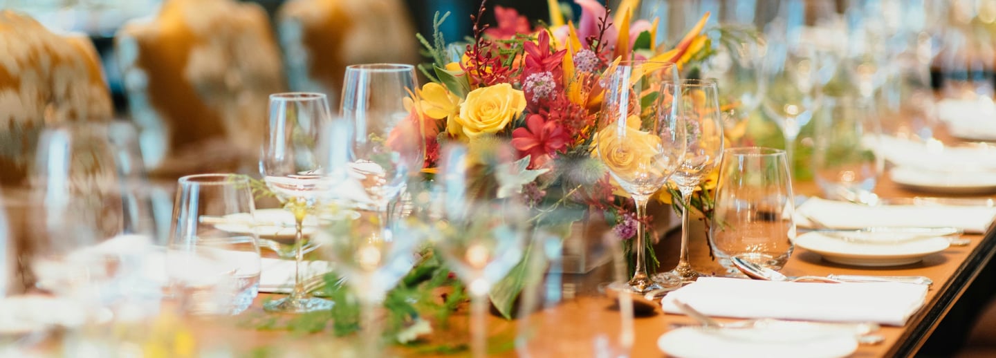 Elegant table setup with flowers at EVO Space, ideal for events in Johns Creek
