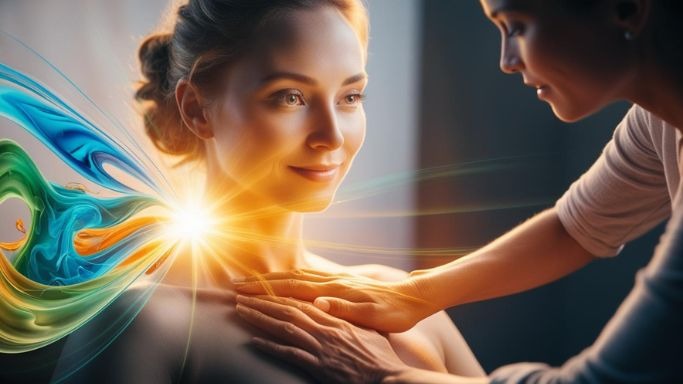 las manos de una mujer activan energía