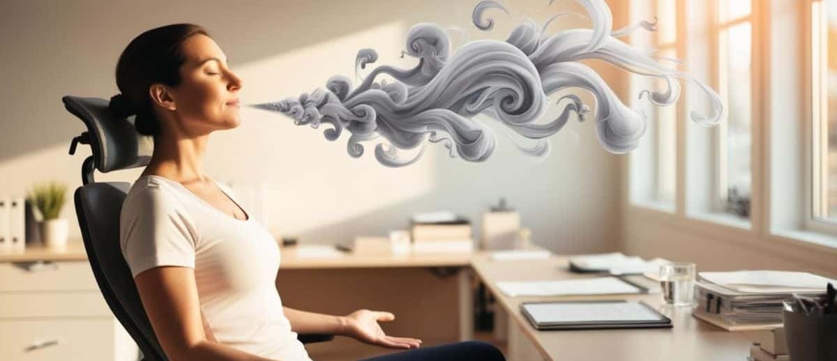 una mujer está practicando la técnica de respiración consciente